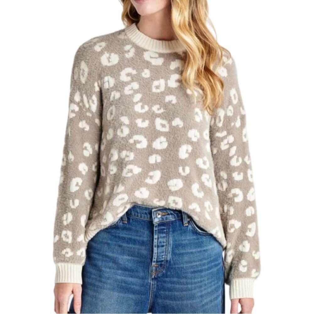 Splendid Leopard Eyelash Knit Sweater M‎ Fuzzy Jacquard Cozy Fall Layer - Picture 3 of 7